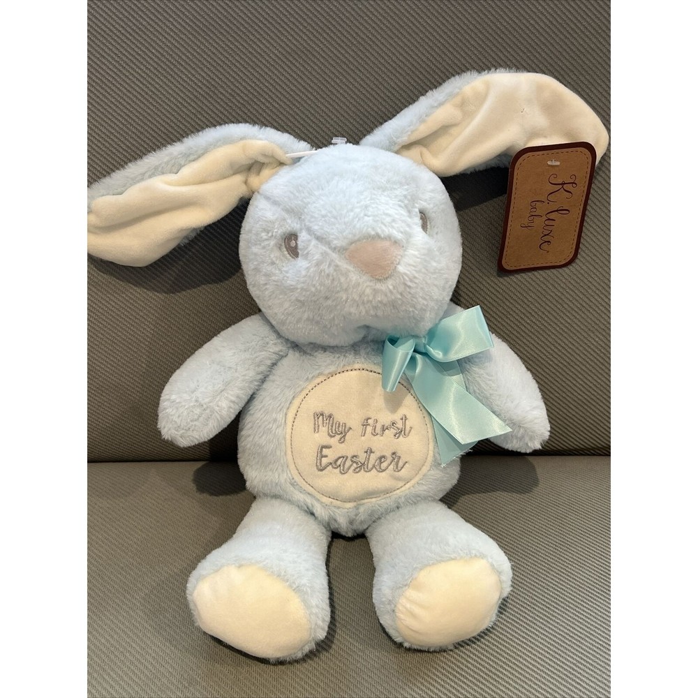 K Luxe Blue 12" My First Easter Bunny Tommy Rattle Kellytoy 2019 Baby Toy New